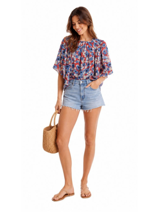 Joie Tops - Joie 100% Silk Floral Peasant Blouse Size L Boho Balloon Sleeve Top